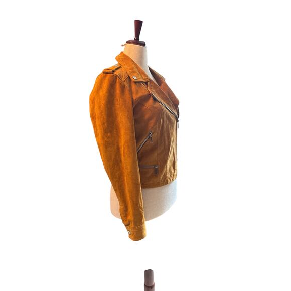Vero Moda Suede Moto Jacket Cognac Zip Detail NWOT Size Large - Picture 2 of 11